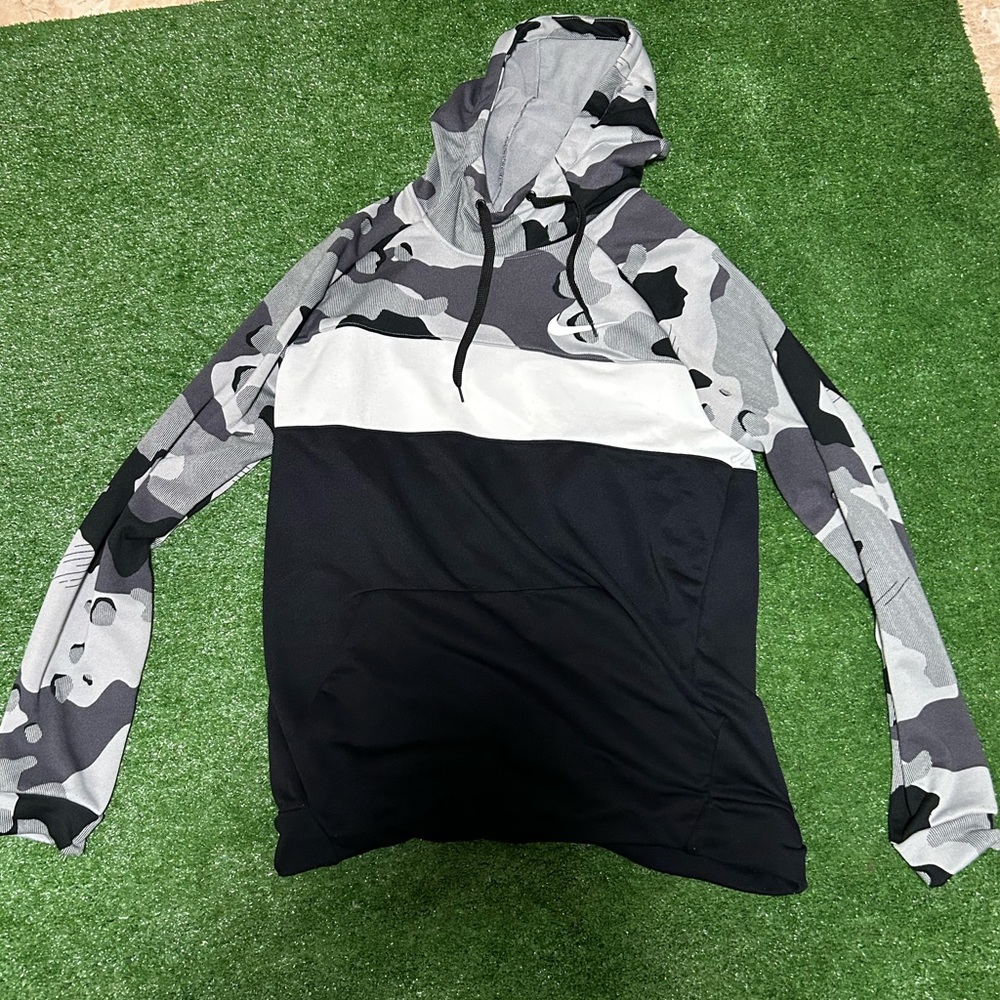 Nike Black & Gray Camo Hooded Sweatshirt Large